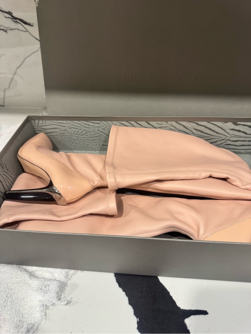 Alexander McQueen Blush Pink Over-the-Knee Leather Boots